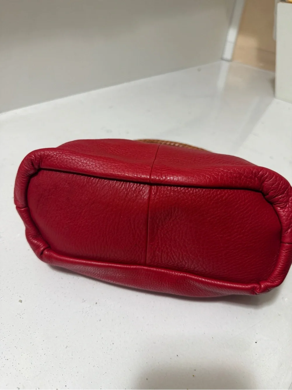 Fossil Red Leather Handbag with Braided Handles